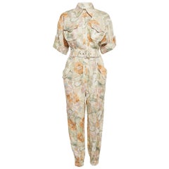 Zimmermann Beige Floral Print Linen Belted Jumpsuit S