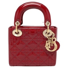 Dior Red Cannage Patent Leather Mini Chain Lady Dior Tote