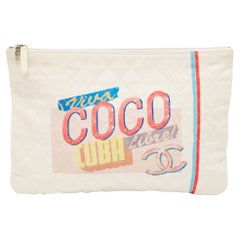 Chanel White Quilted Canvas Coco Cuba O-Case Clutch