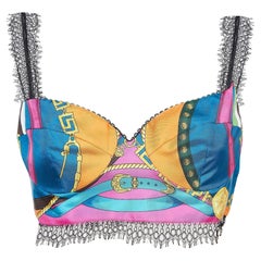 Versace Schwarzes/mehrfarbiges Seiden-Crop-Top mit Druck M
