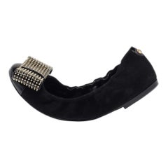 Louis Vuitton Black Suede Embellished Ballet Flats Size 37.5