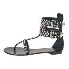Giuseppe Zanotti Suede Crystal Embellished Thong Ankle Cuff Flat Sandals Size 37
