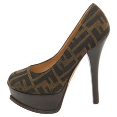 Fendi Brown Canvas Fendista Plateau Pumps Größe 35.5
