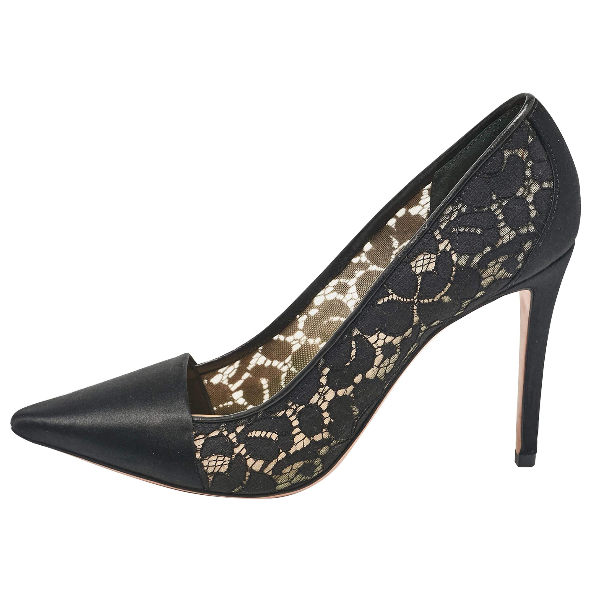 Tory Burch Schwarze Pumps aus Satin und Mesh mit spitzer Zehe Größe 41