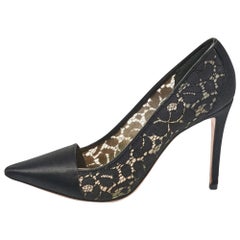 Tory Burch Black Satin and Mesh Pointed Toe Pumps Size 41