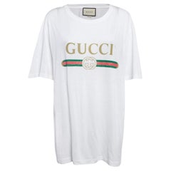 Gucci White Logo Print Cotton Jersey T-Shirt XL