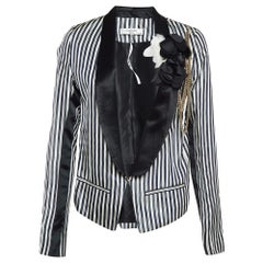 Lanvin Navy Blue/White Stripe Embellished Satin Blazer S