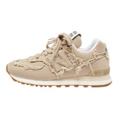 Miu Miu x New Balance Beige Canvas Lace Up Sneakers Size 37
