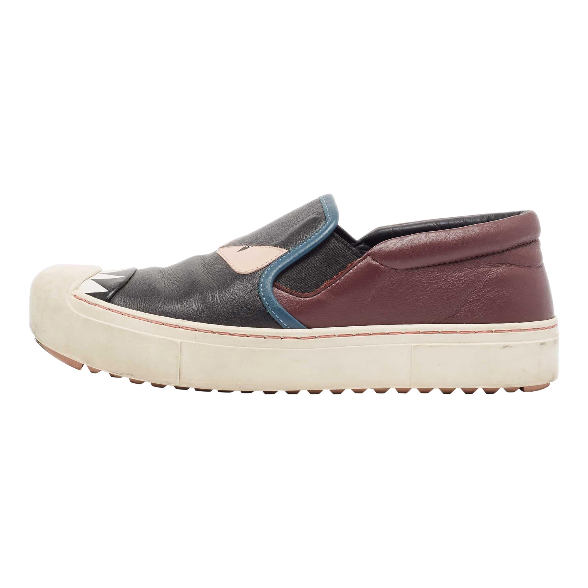 Fendi Multicolor Leather Monster Slip On Sneakers Size 36.5 For Sale