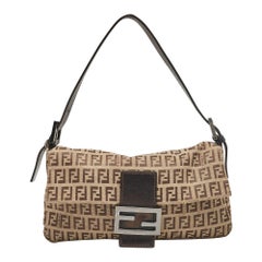 Fendi Beige/Brown Zuchinno Fabric and Leather Mama Baguette Bag