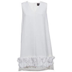Max Mara White Crepe Ruffled Hem Sleeveless Tunic Top L