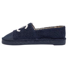 Chanel Navy Blue Terry Cloth CC Espadrille Flats Size 39