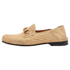 Gucci Beige Leather and Raffia Jordaan Loafers Size 42
