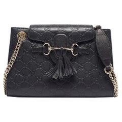 Gucci Black Guccissima Leather Small Emily Chain Shoulder Bag