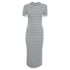 Fendi White/Black Zucca Jacquard Knit Bodycon Midi Dress S