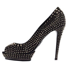 Le Silla Black Satin Crystals Peep Toe Pumps Size 41