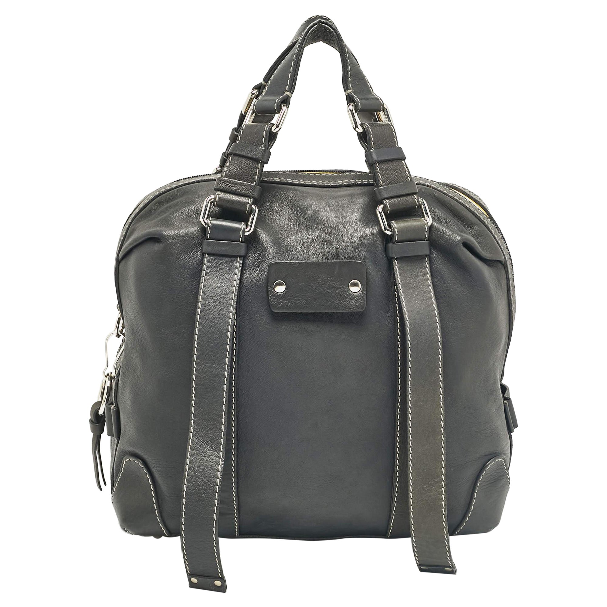 Chloe Blue Leather Zip Dome Satchel