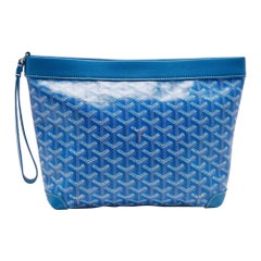Used Goyard Blue Goyardine Coated Canvas and Leather Conti Pouch