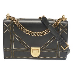 Dior Black Leather Medium Studded Diorama Flap Shoulder Bag