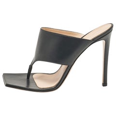 Gianvito Rossi Black Leather Thong Slide Sandals Size 39.5