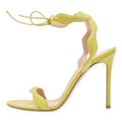 Gianvito Rossi Green Leather Wavy Ankle Tie Sandals Size 39.5