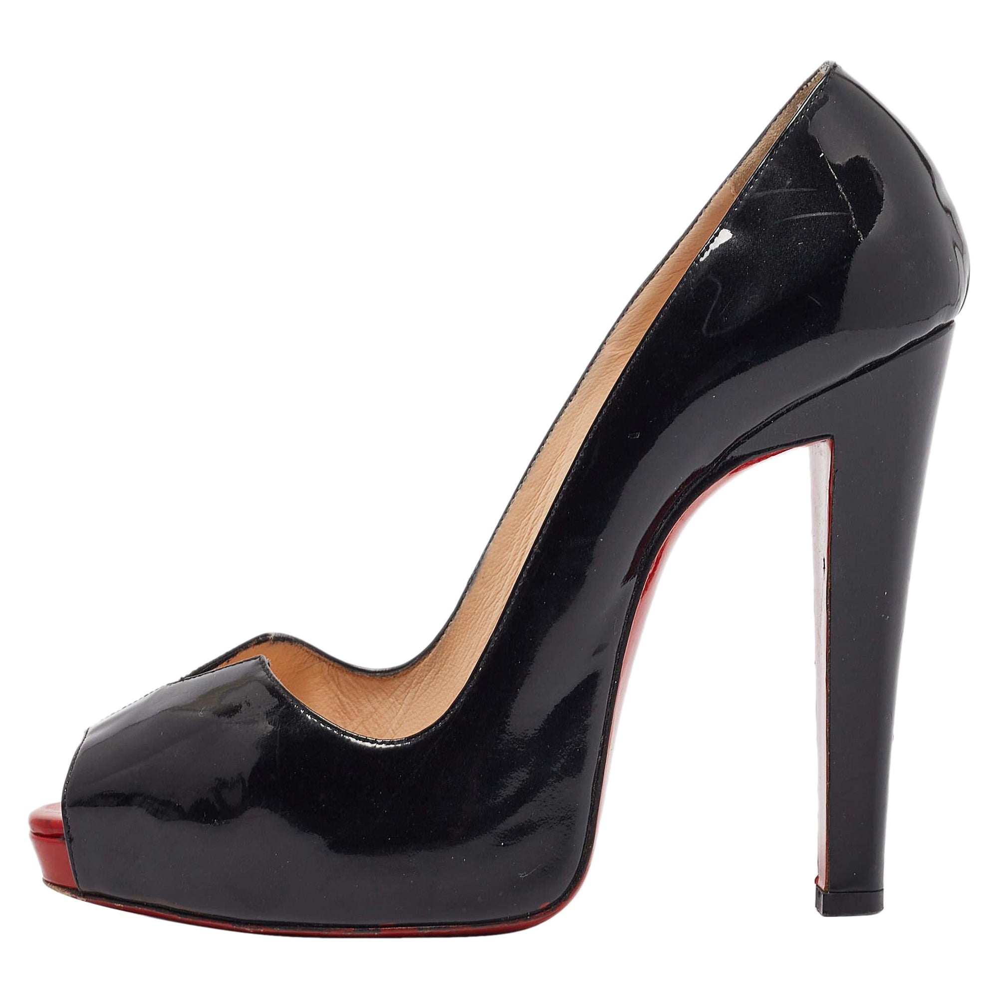 Christian Louboutin Cuir verni noir Carroseria Peep Toe Pumps Size 39