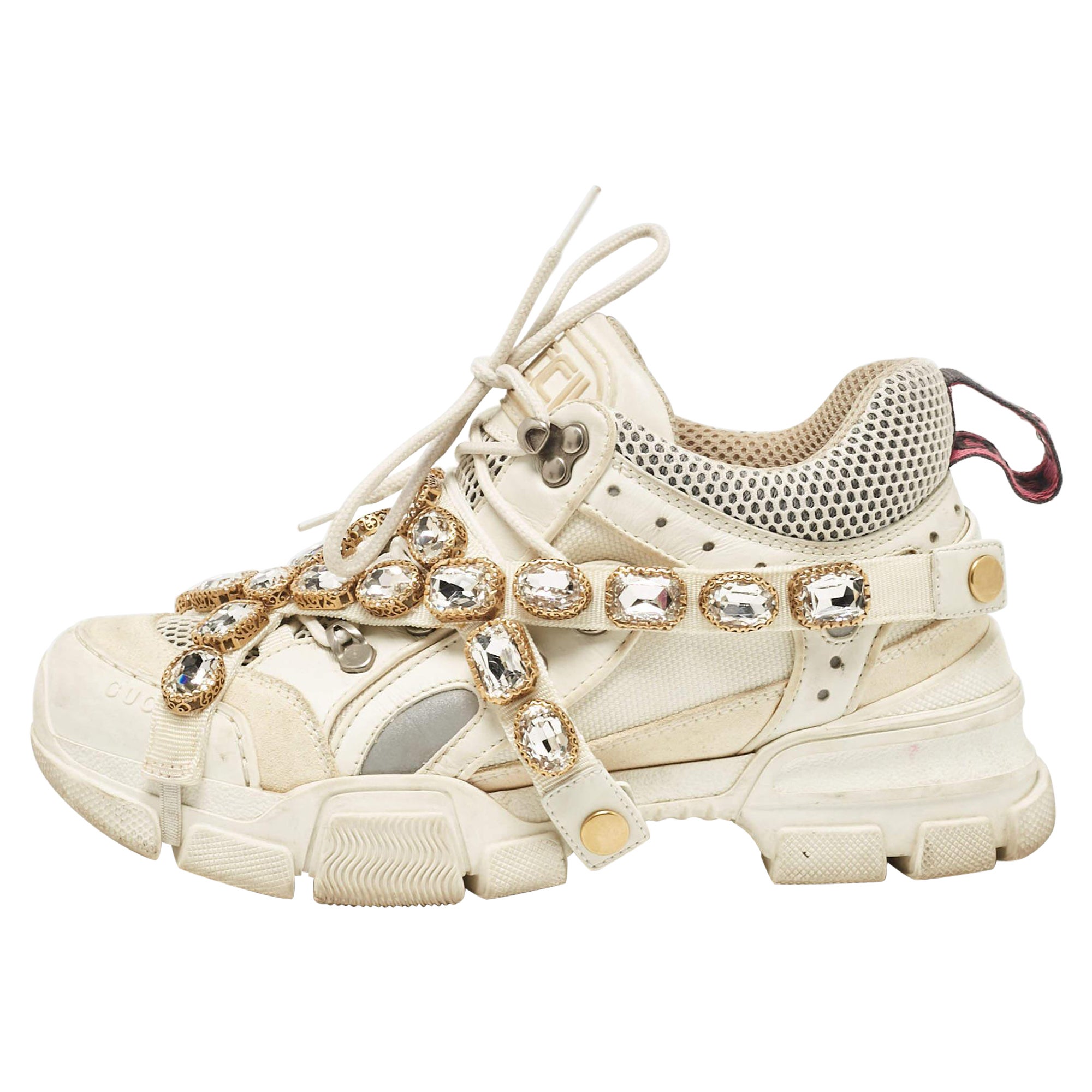 Gucci Zapatillas Flashtrek Chunky Piel y Malla Blancas Talla 37