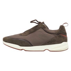 Loro Piana Olive Green Satin and Suede Modular Walk Sneakers Size 45.5