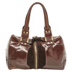Jimmy Choo Brown Patent Leather and Suede Large Marla Bag