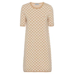 Prada Beige Jacquard Cotton Knit Crewneck Mini Dress M