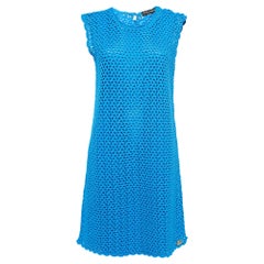 Dolce & Gabbana Blue Crotch Patterned Cotton Knit Midi Dress L