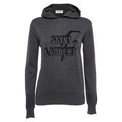 Saint Laurent Paris - Maglione grigio con cappuccio con motivo a fulmini - S