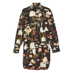 Etro Black Tiger & Water Lily Print Cotton Shirt Dress XL