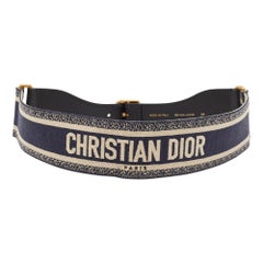 Dior Navy Blue Embroidered Canvas and Leather Buckle Waist Belt 80CM