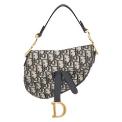 Dior Navy Blue Oblique Canvas and Leather Mini Saddle Bag