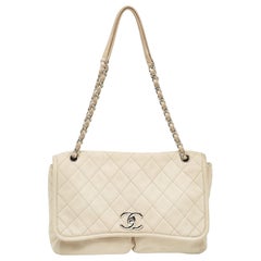 Chanel Light Beige Nubuck Leather Split Pocket Flap Bag