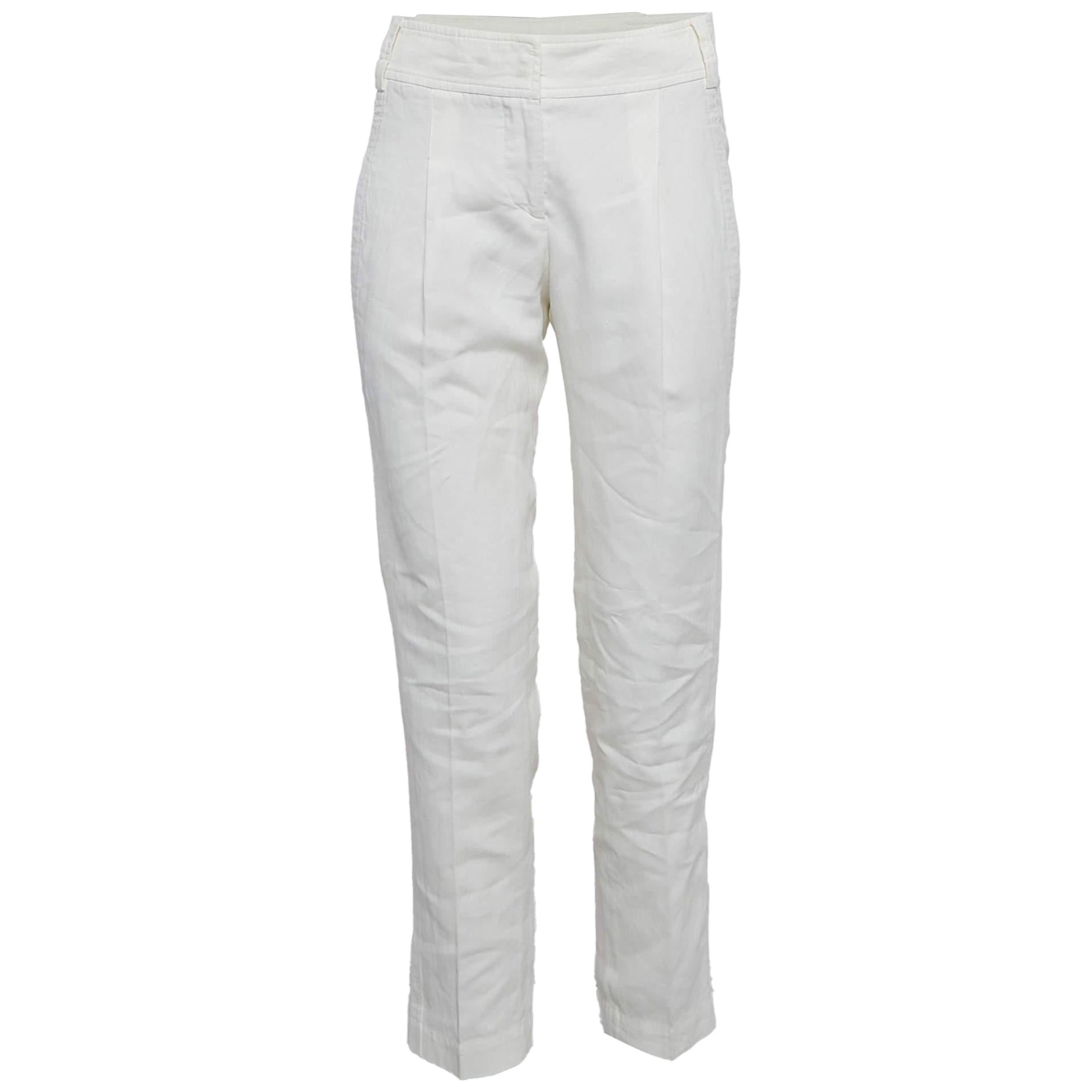 Brunello Cucinelli Pantalones Cónicos Mezcla Lino Blanco S