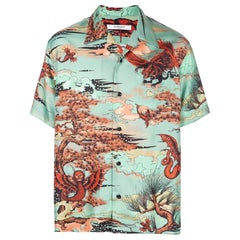 Givenchy Green Printed Silk Short Sleeve Shirt XXL