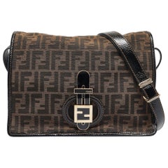 Fendi Tobacco Zucca Canvas and Patent Leather Mama Flap Shoulder Bag