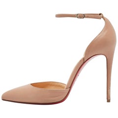 Christian Louboutin Beige Leather Uptown Ankle Strap Pumps Size 38