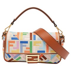 Fendi Multicolor Canvas and Leather FF Embroidered Baguette Crossbody Bag