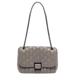 Longchamp Medium Brioche Umhängetasche aus grauem Leder Medium