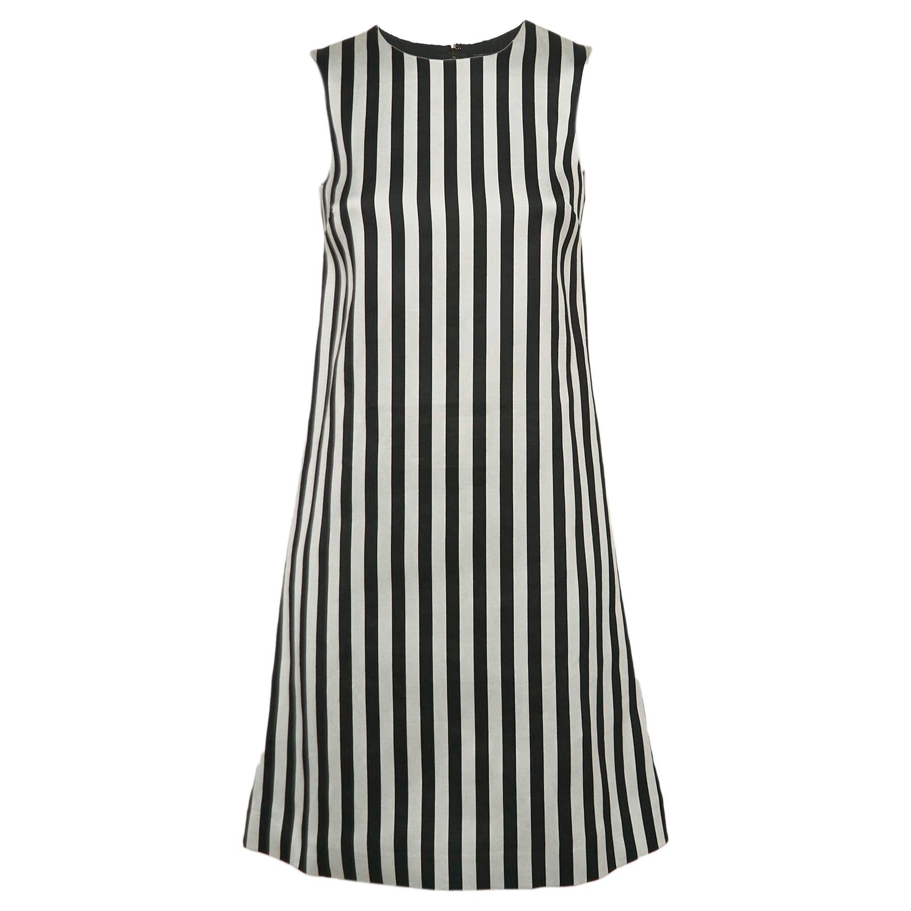 Dolce & Gabbana Monochrome Striped Cotton Sleeveless Mini Dress XS For Sale