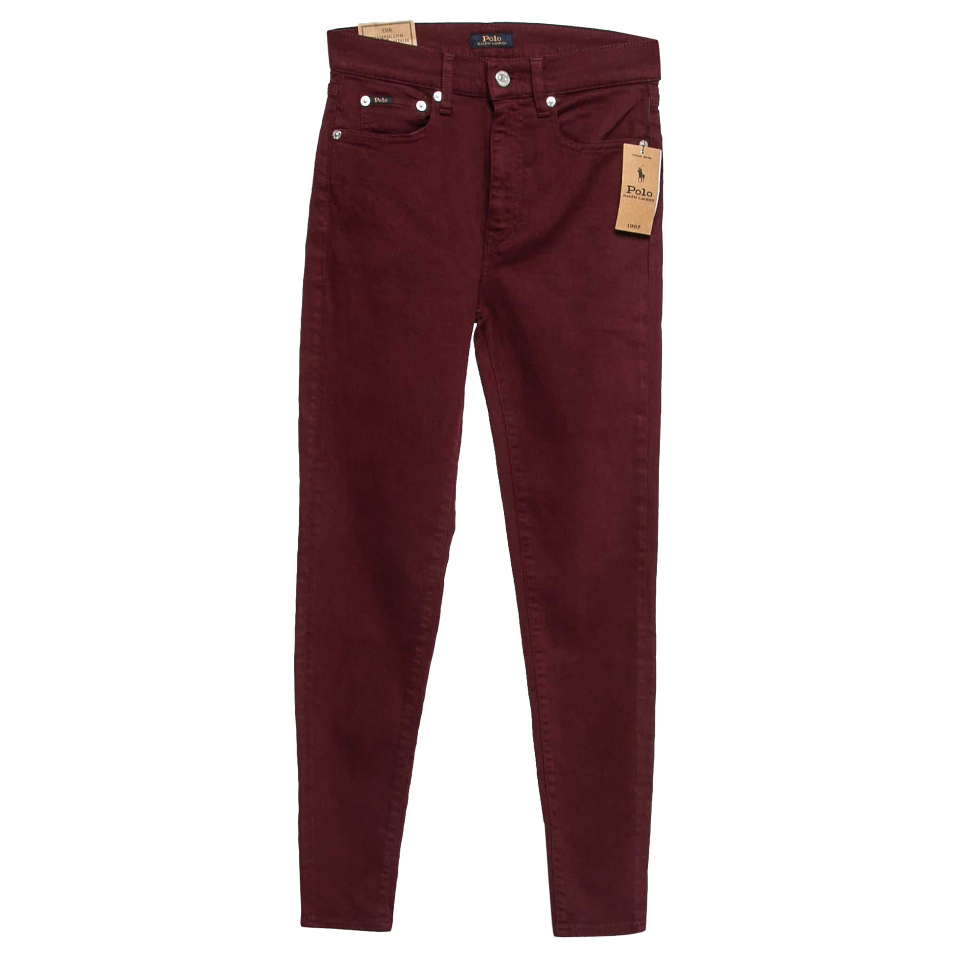 Polo Ralph Lauren Burgundy Denim Tompkins High Rise Jeans S Waist 26" For Sale