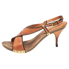 Valentino Brown Leather Ankle Strap Sandals Size 37