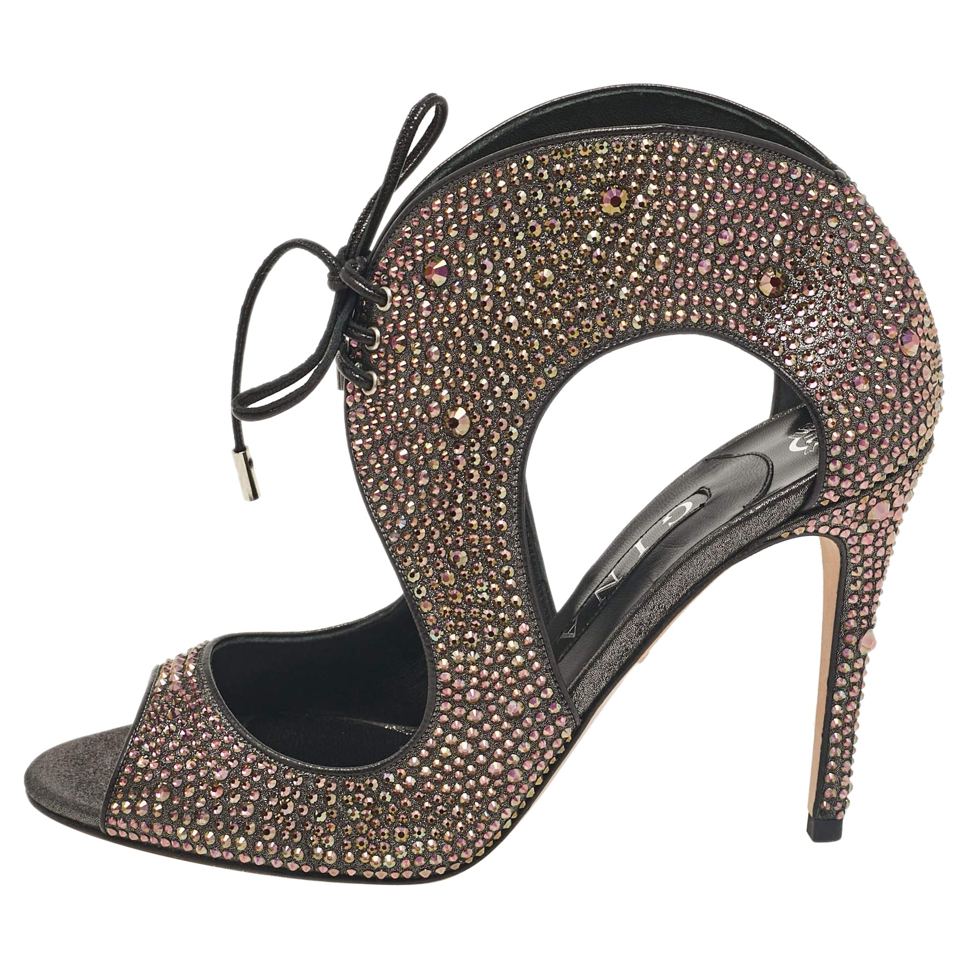 Gina - Bottines en cuir métallisé avec découpes ornées de cristaux, taille 40