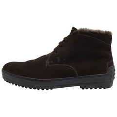 Tod's Brown Suede Lace Up Ankle Length Boots Size 41.5