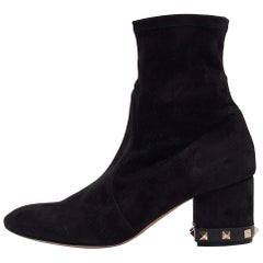 Valentino Black Suede Rockstud Ankle Length Boots Size 38