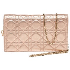 Dior Metallic Roségold Cannage Leder Lady Dior Clutch