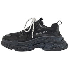 Balenciaga Black Mesh and Nubuck Triple S Lace Up Sneakers Size 42